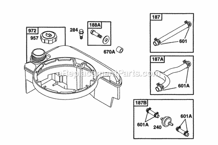 Fuel Tank Grp Diagram and Parts List for 12E802-1114-01  Briggs and Stratton Engine